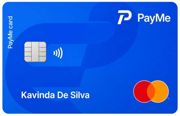 Blue PayMe payment card design from the proposal
